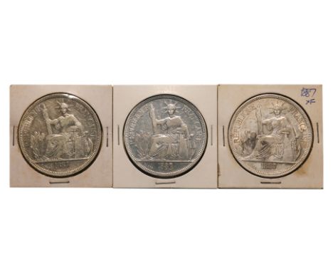 FRENCH INDOCHINA 1 PIASTRE DE COMMERCE 1887 A (3)
Marianne seated left with date in exergue below, reverse with denomination 