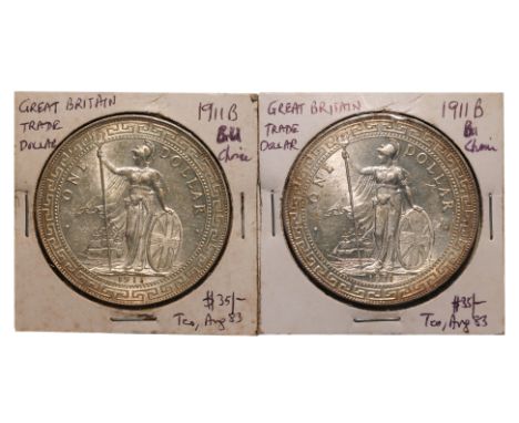 GREAT BRITAIN BRITISH TRADE DOLLAR 1911 B (2)
Britannia standing holding a trident and a shield, date below, reverse with Chi