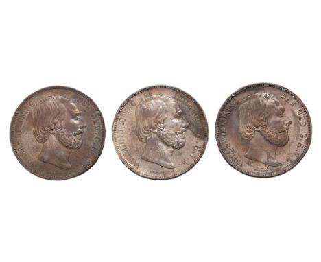 NETHERLANDS WILLEM III 2 1/1 GULDEN 1868; 1869; 1870 (3)
Portrait bust facing right, reverse with crowned Dutch arms and deno