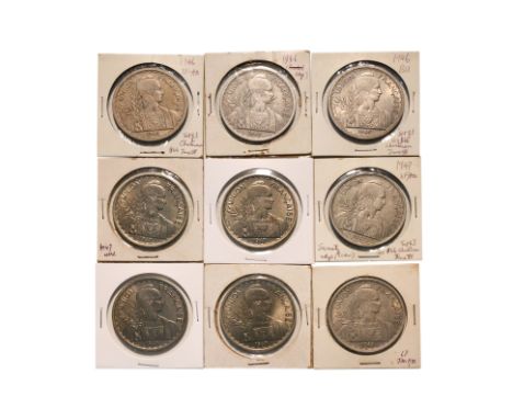 FRENCH INDOCHINA 1 PIASTRE 1946; 1947 (9)
Portrait bust facing right, date in exergue below, reverse with denomination above 