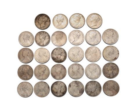 INDIA VICTORIA 1 RUPEE VARIOUS DATES (28)
Crowned bust facing left, reverse with denomination and date at centre within folia