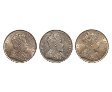 STRAITS SETTLEMENTS EDWARD VII 1 DOLLAR 1909 (3)
Crowned bust facing right, reverse with Arabesque design with denomination i