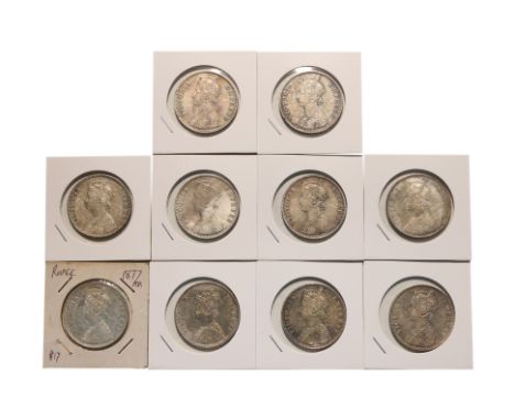 INDIA VICTORIA 1 RUPEE 1878-1901 (10)
Crowned bust facing left, reverse with denomination and date at centre within foliate b