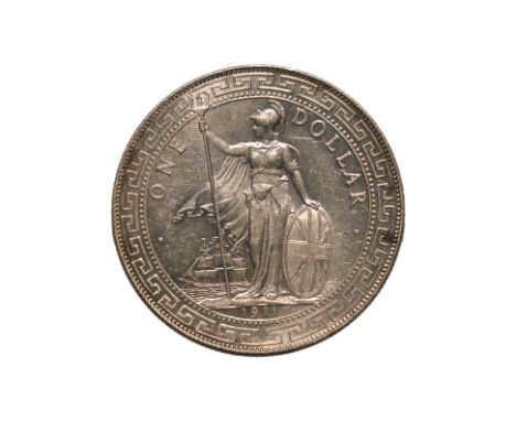 GREAT BRITAIN BRITISH TRADE DOLLAR 1911 B
Britannia standing holding a trident and a shield, date below, reverse with Chinese