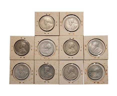 INDIA GEORGE V 1 RUPEE 1912-1920 (10)
Crowned bust facing left, reverse with denomination and date at centre within a border 