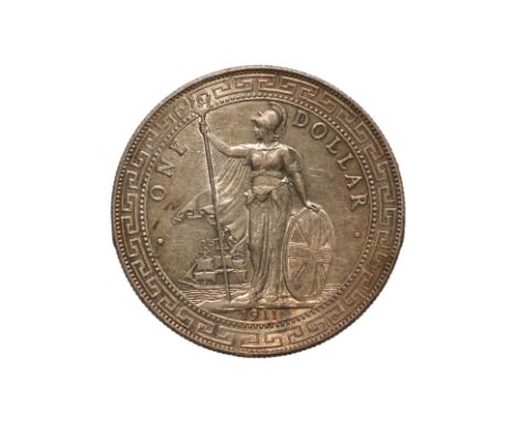 GREAT BRITAIN BRITISH TRADE DOLLAR 1911 B
Britannia standing holding a trident and a shield, date below, reverse with Chinese
