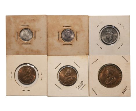HONG KONG - ASSORTED COINAGE 1904-1939 (6)
Comprising: Edward VII 5 Cents 1904 (x2), one example VF one AU with lustre; Georg