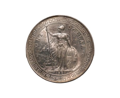 GREAT BRITAIN BRITISH TRADE DOLLAR 1907 B
Britannia standing holding a trident and a shield, date below, reverse with Chinese