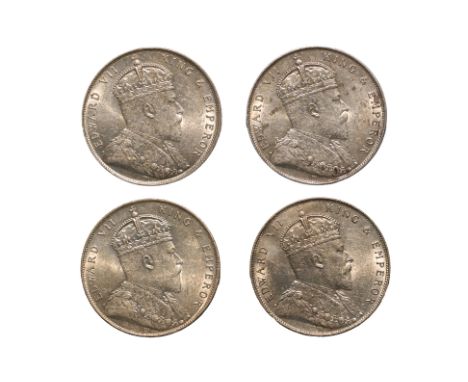STRAITS SETTLEMENTS EDWARD VII 1 DOLLAR 1908 (4)
Crowned bust facing right, reverse with Arabesque design with denomination i