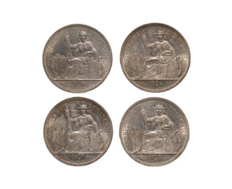 \FRENCH INDOCHINA 1 PIASTRE DE COMMERCE 1924; 1925; 1926; 1927 A A (4)
Marianne seated left with date in exergue below, rever
