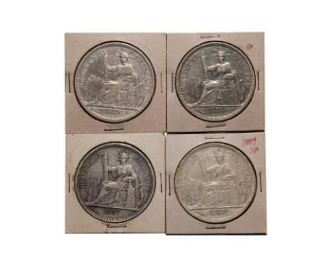 FRENCH INDOCHINA 1 PIASTRE DE COMMERCE 1888; 1889 A (4)
Marianne seated left with date in exergue below, reverse with denomin