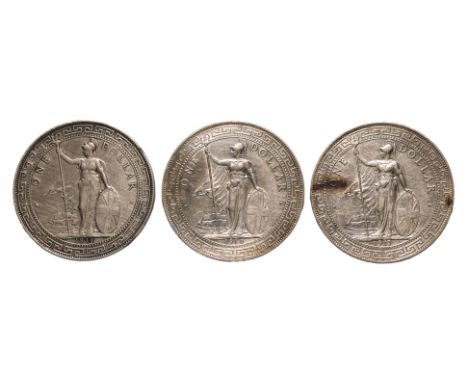GREAT BRITAIN BRITISH TRADE DOLLAR 1911; 1910 OVERDATES (3)
Britannia standing holding a trident and a shield, date below, re