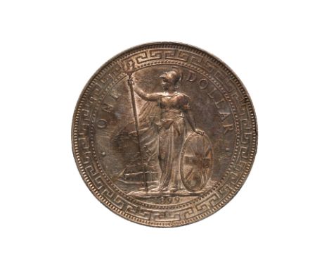 GREAT BRITAIN BRITISH TRADE DOLLAR 1899 B
Britannia standing holding a trident and a shield, date below, reverse with Chinese
