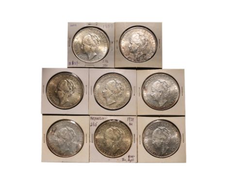 NETHERLANDS WILHELMINA 2 1/1 GULDEN 1939 (8)
Wilhelmina facing left, reverse with crowned Dutch arms and denomination, date b