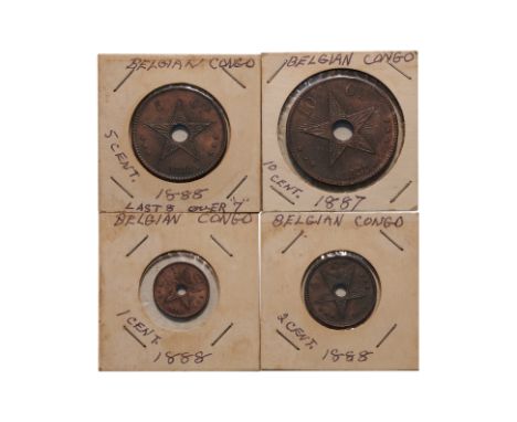 BELGIAN CONGO LEOPOLD II 1; 2; 5; 10 CENTIMES, 1887/88 (4)
Comprising: 1 Centime 1888; 2 Centimes 1888; 5 Centimes 1888/87 wi