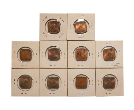 STRAITS SETTLEMENTS GEORGE V 1 CENT 1919; 1920; 1926 (10)
Crowned bust facing left, reverse with denomination within beaded b