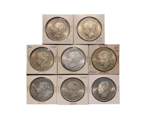 NETHERLANDS WILHELMINA 2 1/1 GULDEN 1930 (8)
Wilhelmina facing left, reverse with crowned Dutch arms and denomination, date b