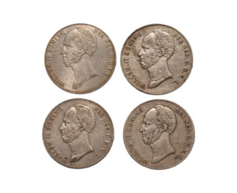NETHERLANDS WILLEM II 2 1/1 GULDEN 1845; 1846; 1847 (4)
Portrait bust facing right, reverse with crowned Dutch arms and denom