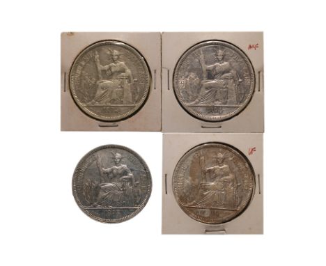 FRENCH INDOCHINA 1 PIASTRE DE COMMERCE 1893; 1894 A (4)
Marianne seated left with date in exergue below, reverse with denomin