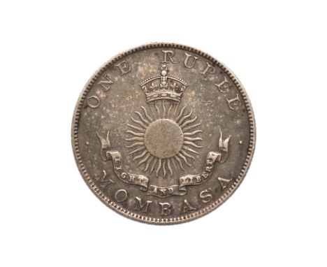 BRITISH EAST AFRICA, MOMBASSA 1 RUPEE 1888 H
Crowned sun above ribbon with motto, reverse with a set of balance scales and Ar