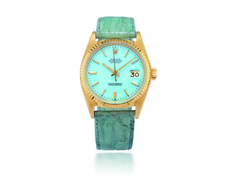 ROLEX. MONTRE BRACELET EN OR JAUNE 18K (750) AVEC DATE ET CADRAN BLEU MOUVEMENT AUTOMATIQUEROLEX. AN 18K GOLD AUTOMATIC CALEN