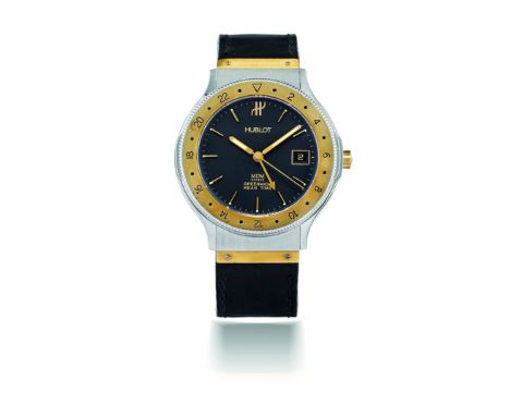 HUBLOT. MONTRE BRACELET EN OR ET ACIER AVEC DATE ET 2ND FUSEAU HORAIRE MOUVEMENT AUTOMATIQUEHUBLOT. A STAINLESS STEEL AND GOL