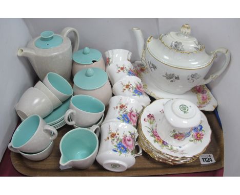 Poole Two-Tone Coffee Ware, complete with coffee pot, milk jug, sugar bowl, six saucers, seven coffee cups and two preserve p