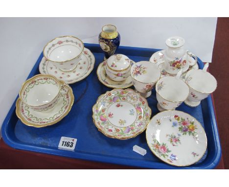 Hammersley Cabinet Cups and Saucers, Coalport miniature hand painted vase 9cm high (repaired), Minton ink pot, etc:- One Tray