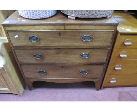 A XIX Century Chest of Three Drawers, having oval brass handles, on bracket feet, 75cm wide.