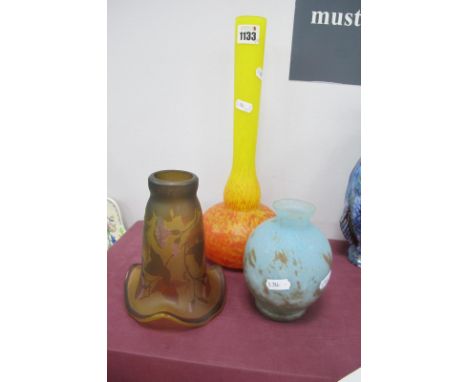 A Gallé Style Cameo Glass Lamp Shade, overlaid with stylised flowers and foliage against a yellow ground, 16cm high; An Art G