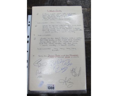 Pop Music - 1960's Autographs, Brian Poole and The Troggs; together with lyrics. Dave Berry, Freddie and the Dreamers, Gerry 