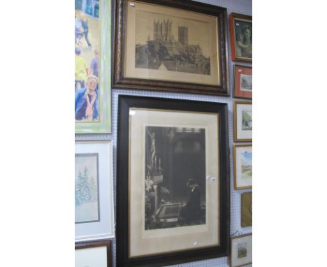 After Grenville Manton, 'Jesus, My Lord', black and white print 60 x 39cm, another of York Minster, both in oak frames.