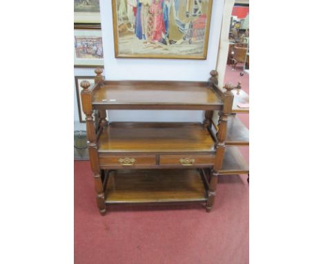 A Late XIX Century Walnut Dumb Waiter, with fluted melon finial's, gallery to top shelf, twin drawers to centre shelf, 102cm 