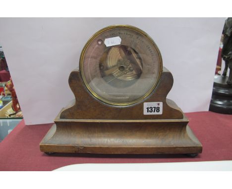 Holosteric Barometer, with Fahrenheit thermometer, in brass case, 13cm diameter, on walnut stand.