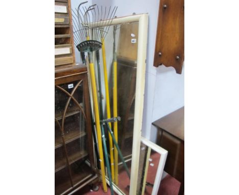 Painted Wooden Framed Shops Floor Mirror, 140 x 59cm, smaller mirror, garden tools.