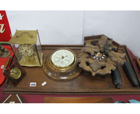 A Cuckoo Clock Kundo clock, bedside clock, Short &amp; Mason wall barometer, oak tray.
