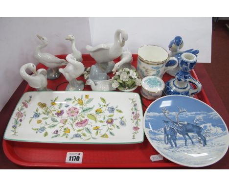 Lladro, Nao and Other Geese, Minton 'Haddon Hall' rectangular dish, Porsgrund reindeer plates, etc:- One Tray