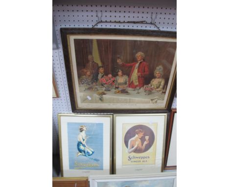 Pears Advertising Print 'The Toast' 1914, 34 x 45.5cm, three later Schweppes examples. (4)