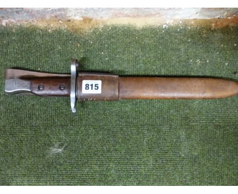 A CANADIAN MKII ROSS BAYONET, DATED 1917, CONTAINED IN ITS LEATHER SCABBARD, DATED 1916 AND MARKED 103 CR 420 FOR THE 103RD R