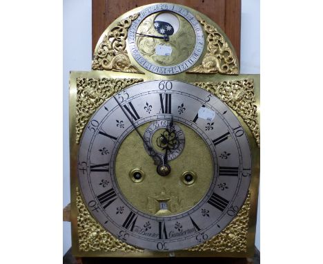 THOMAS BAXTER, CONDERTON, AN 18th C. CROSS BANDED AND HERRING BONE LINE INLAID WALNUT LONG CASED CLOCK, THE BRASS DIAL WITH P