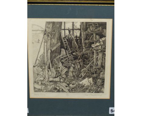 CHARLES CHAPLIN (1907-1987) ARR. FARM CORNER, PENCIL SIGNED LIMITED EDITION PRINT. 25 x 23cms