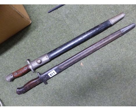 BRITISH 1907 PATTERN BAYONET BY WILKINSON, DATED 1916, TOGETHER WITH ANOTHER SIMILAR DATED 1917, BOTH WITH SCABBARDS AND A BO