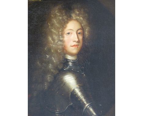 18th CENTURY SCHOOL, PORTRAIT OF THE DUKE OF MARLBOROUGH, INSCRIBED AND INITIALLED, OIL ON CANVAS 76 x 64 cms
