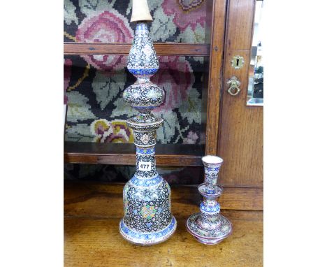 A MIDDLE EASTERN ENAMELLED HOOKAH PIPE BASE