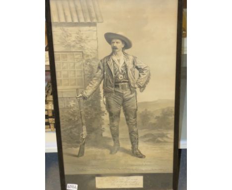 AN ANTIQUE AMERICAN PORTRAIT PRINT OF BUFFALO BILL, A BLACK AND WHITE LITHOGRAPH BY A. HOEN AND CO., BALTIMORE. IMAGE, 64 x 3