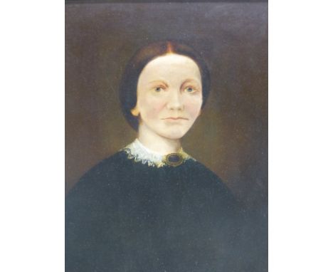 19th CENTURY ENGLISH NAIVE SCHOOL, PORTRAIT OF A LADY OIL ON CANVAS 61 x 51 cms