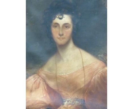 19th CENTURY ENGLISH SCHOOL PORTRAIT OF A YOUNG LADY OIL ON CANVAS, 76 x 62cms