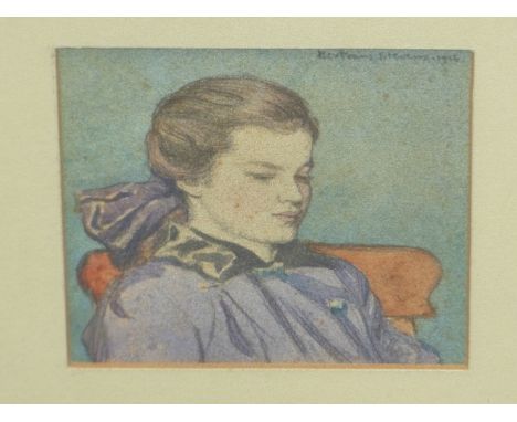 BERTRAM STEVENS EARLY 20th C. PORTRAIT OF A YOUNG LADY SIGNED AND DATED WATERCOLOUR 11 x 12 cm