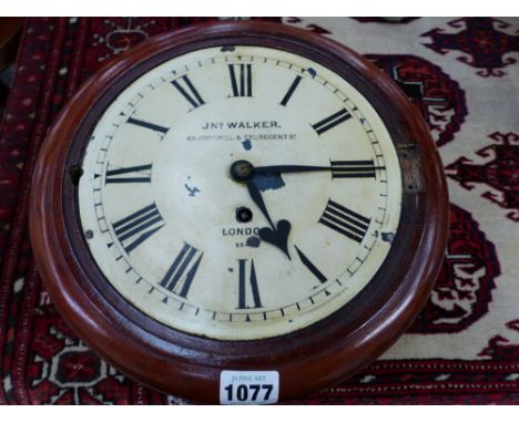 AN ANTIQUE MAHOGANY CASED FUSEE WALL CLOCK WITH 8" DIAL BY J. WALKER, CORNHILL AND REGENTS STREET LONDON. 
