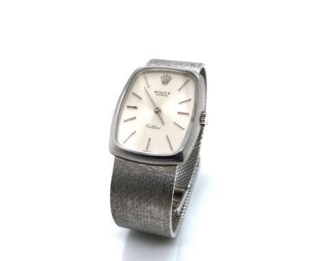 A ROLEX CELLINI 4310 18ct WHITE GOLD BRACELET WATCH. THE MILANESE STYLE BRACELET FITTED WITH A SAFETY LADDER CLASP. MANUAL WO